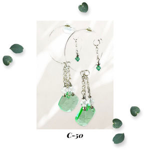 Peridot Austrian Crystal Pendant Hoop Earrings